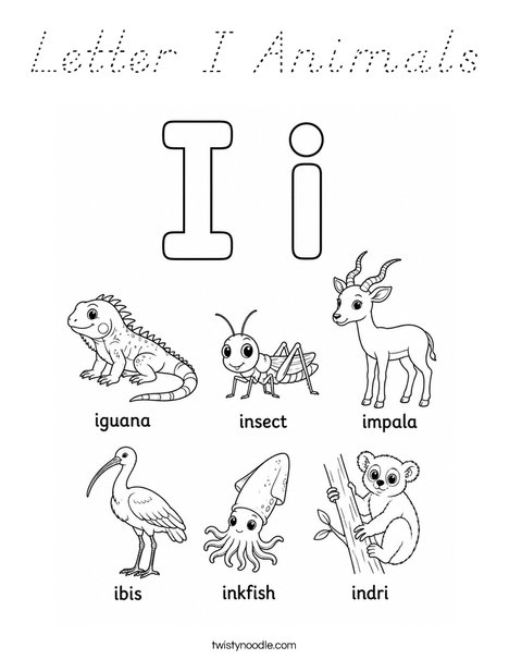 Letter I Animals Coloring Page