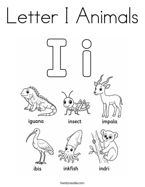 Letter I Animals Coloring Page