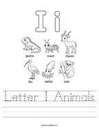 Letter I Animals Handwriting Sheet