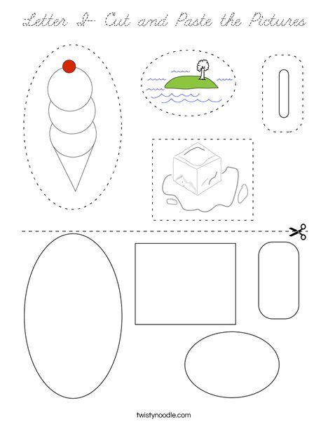 Letter I- Cut and Paste the Pictures Coloring Page