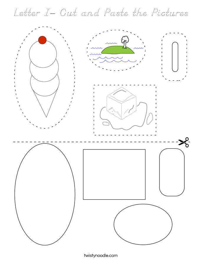Letter I- Cut and Paste the Pictures Coloring Page