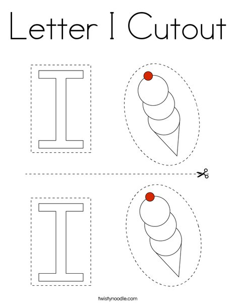Letter I Cutout Coloring Page - Twisty Noodle