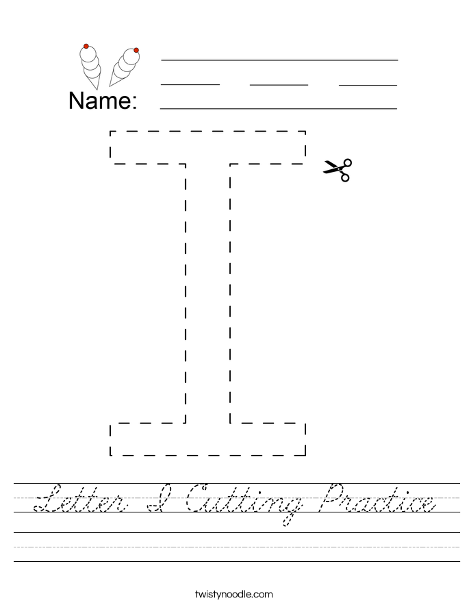 Letter I Cutting Practice Worksheet