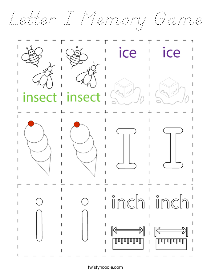 Letter I Memory Game Coloring Page