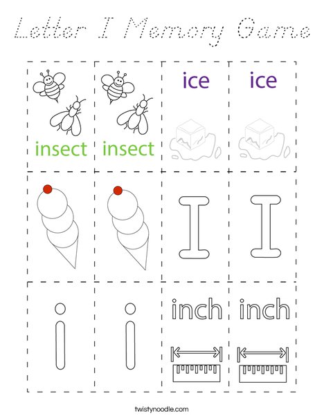 Letter I Memory Game Coloring Page