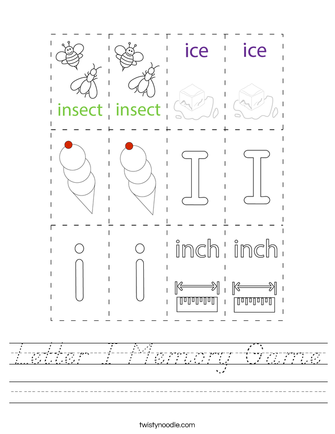 Letter I Memory Game Worksheet