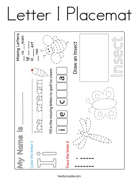 Letter I Placemat Coloring Page