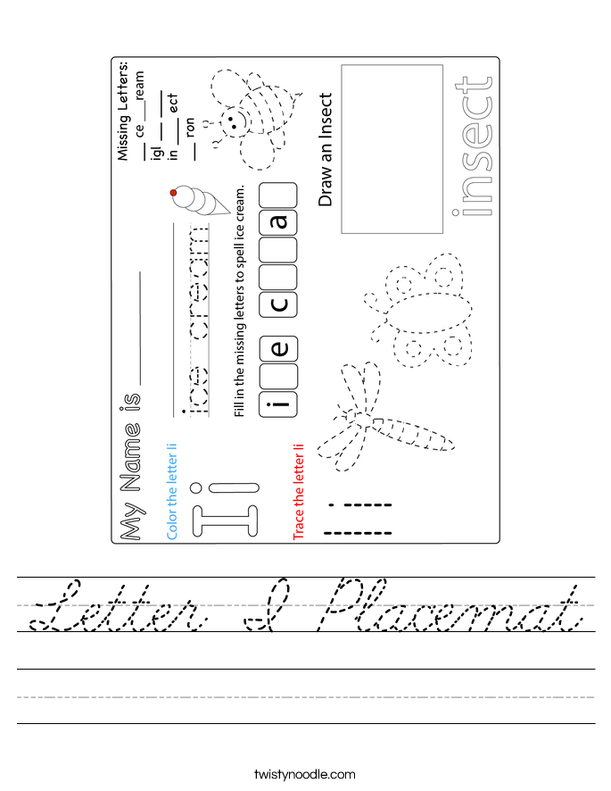 Letter I Placemat Worksheet