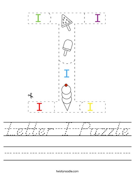Letter I Puzzle Worksheet - D'Nealian - Twisty Noodle