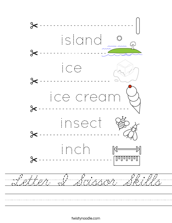Letter I Scissor Skills Worksheet