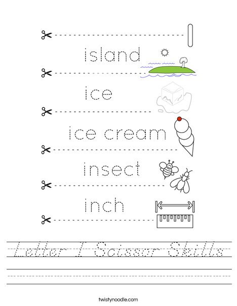 Letter I Scissor Skills Worksheet