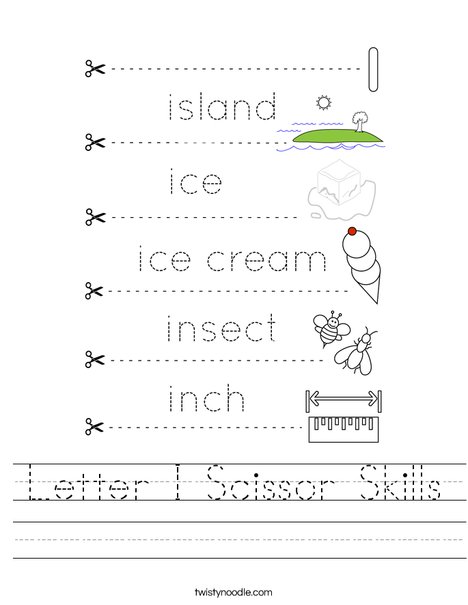 Letter I Scissor Skills Worksheet