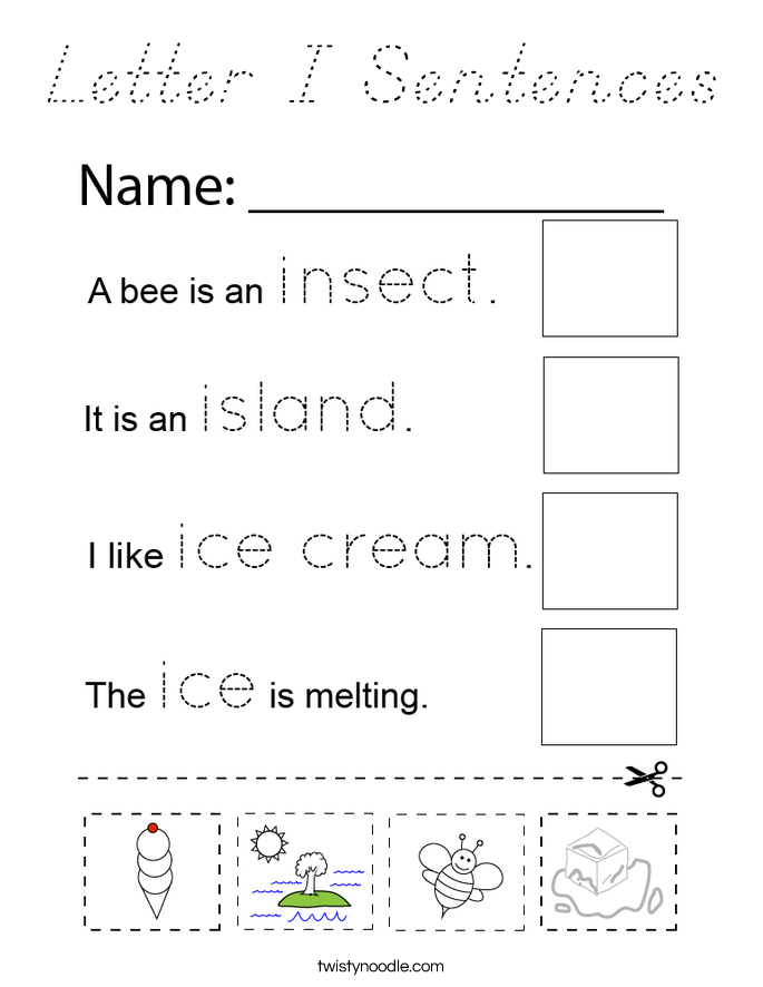 Letter I Sentences Coloring Page