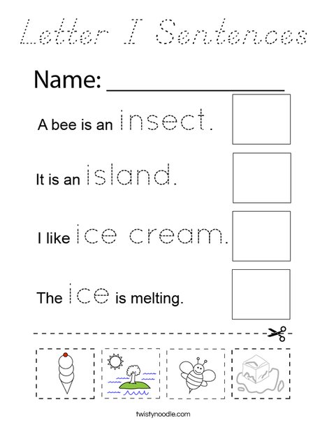 Letter I Sentences Coloring Page
