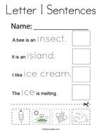 Letter I Sentences Coloring Page