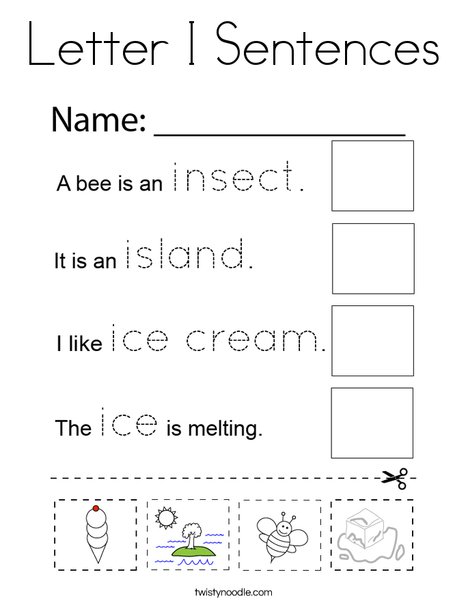 Letter I Sentences Coloring Page