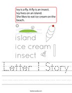 Letter I Story Handwriting Sheet