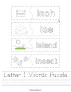 Letter I Words Puzzle Handwriting Sheet
