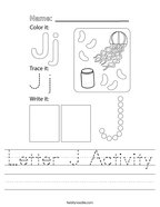 Letter J Activity Handwriting Sheet