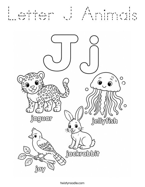 Letter J Animals Coloring Page