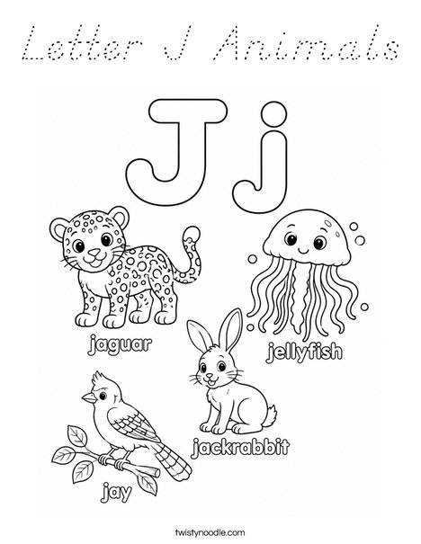 Letter J Animals Coloring Page