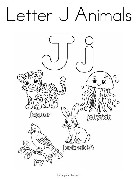 Letter J Animals Coloring Page