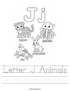 Letter J Animals Handwriting Sheet