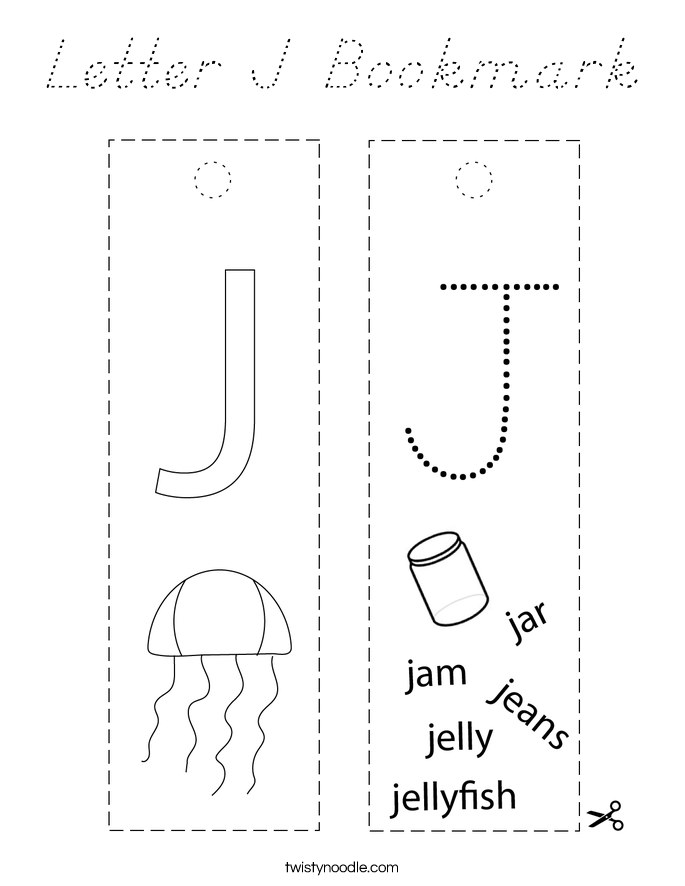 Letter J Bookmark Coloring Page