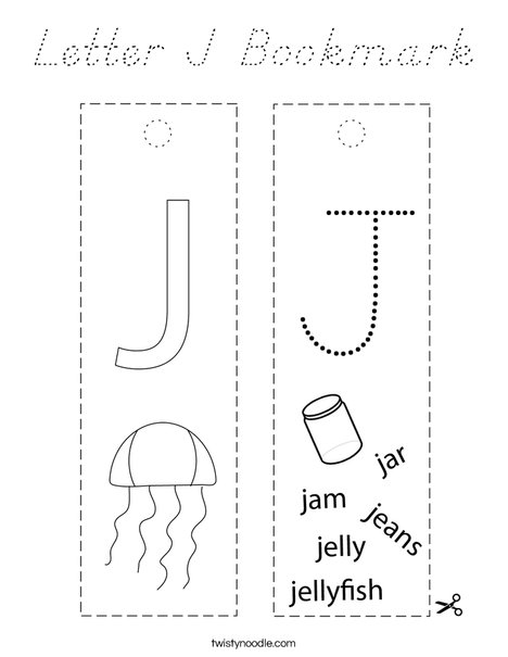 Letter J Bookmark Coloring Page