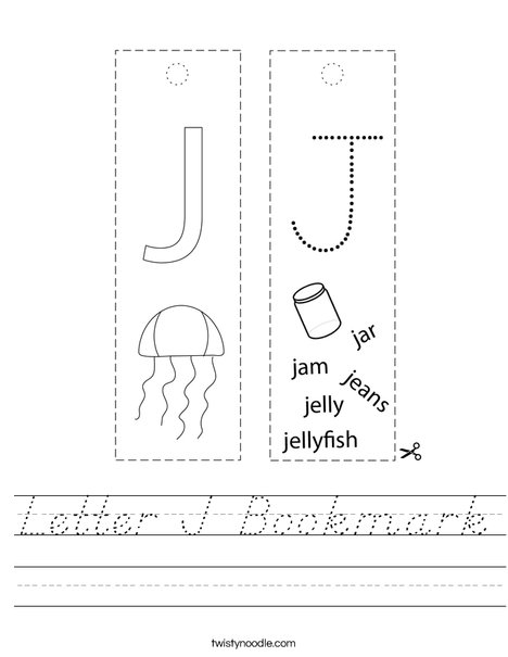 Letter J Bookmark Worksheet