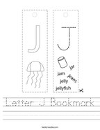 Letter J Bookmark Handwriting Sheet