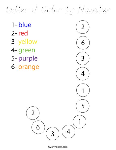 Letter J Color by Number Coloring Page