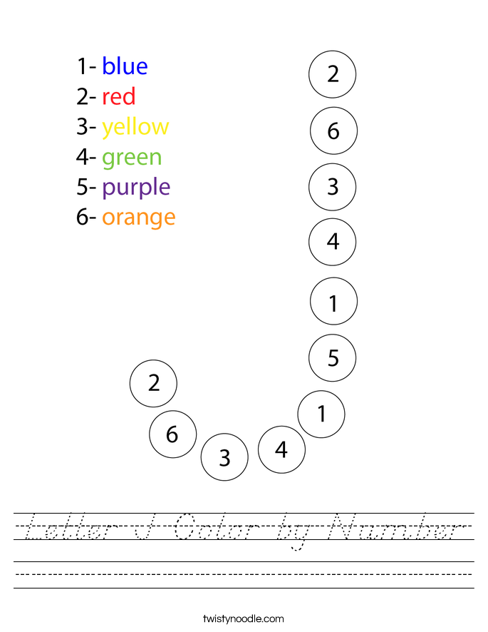 Letter J Color by Number Worksheet