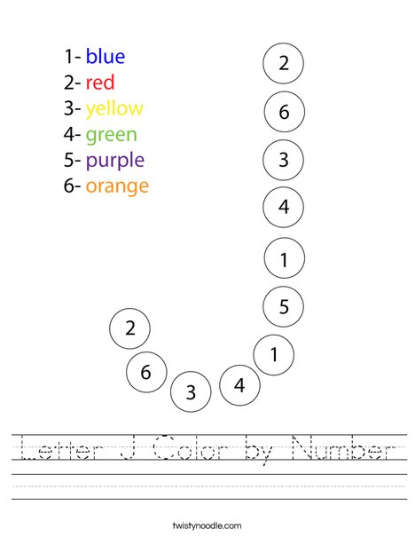 Letter J Color by Number Worksheet