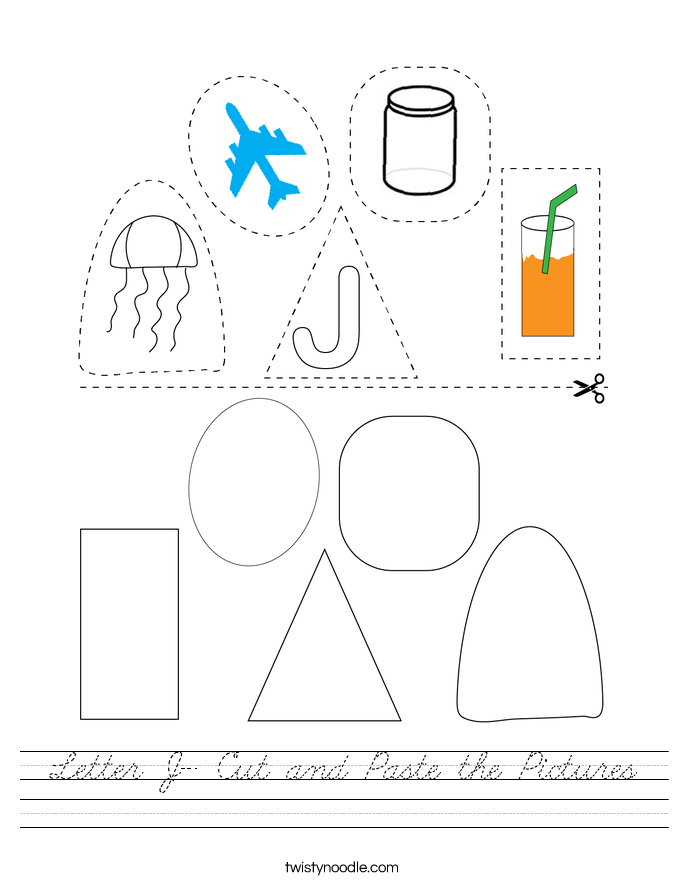 Letter J- Cut and Paste the Pictures Worksheet