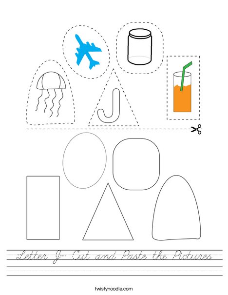 Letter J- Cut and Paste the Pictures Worksheet