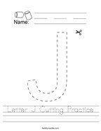 Letter J Cutting Practice Handwriting Sheet