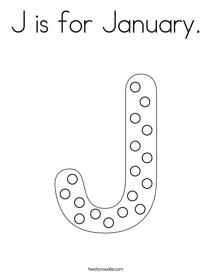 J is for January. Coloring Page