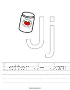 Letter J- Jam Handwriting Sheet