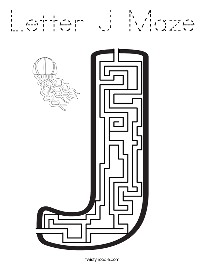 letter j maze coloring page tracing twisty noodle
