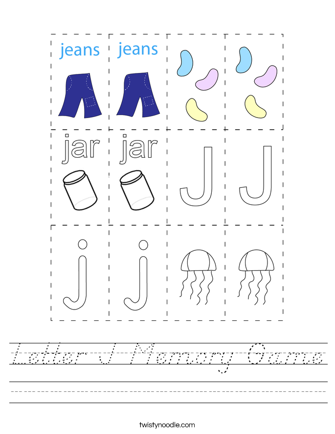 Letter J Memory Game Worksheet