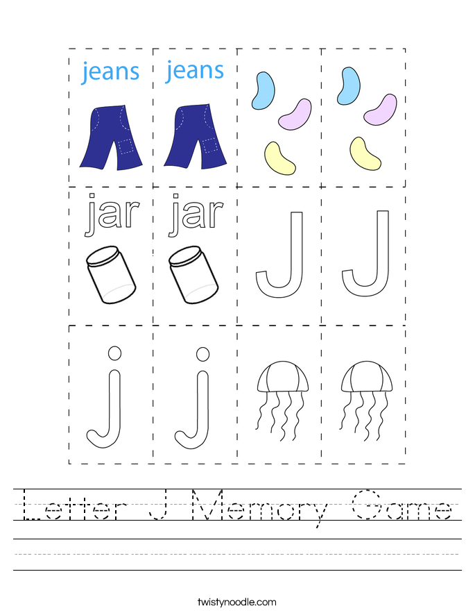 Letter J Memory Game Worksheet