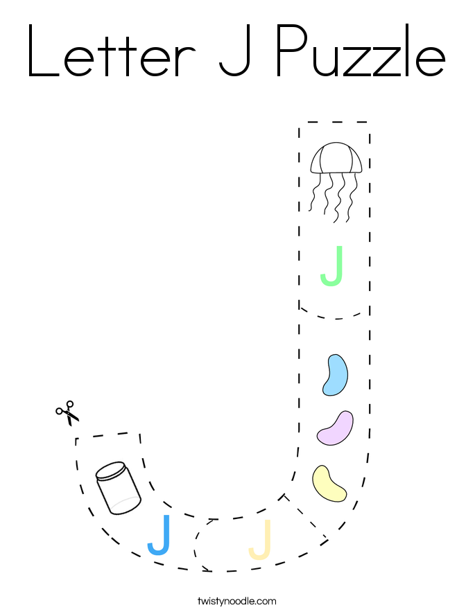 letter j puzzle coloring page twisty noodle