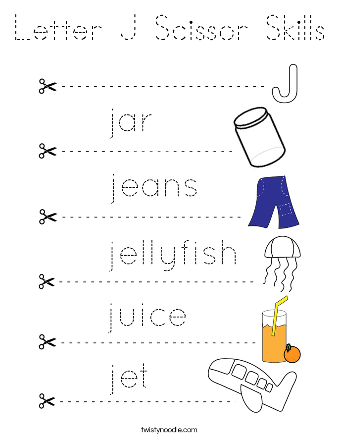 Letter J Scissor Skills Coloring Page
