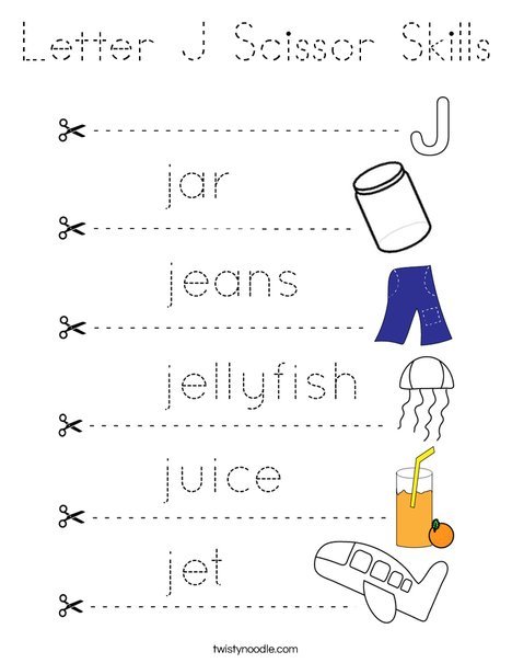 Letter J Scissor Skills Coloring Page