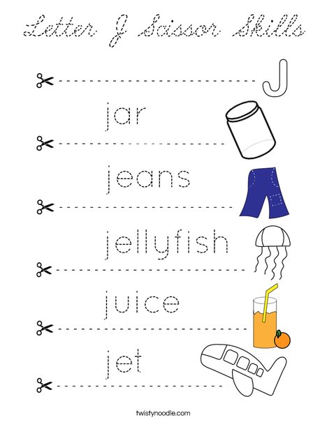 Letter J Scissor Skills Coloring Page