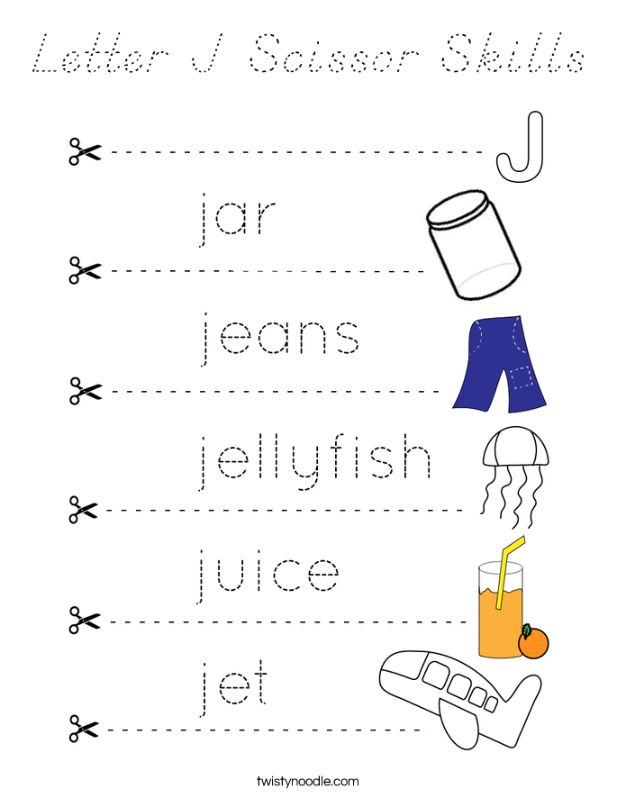Letter J Scissor Skills Coloring Page