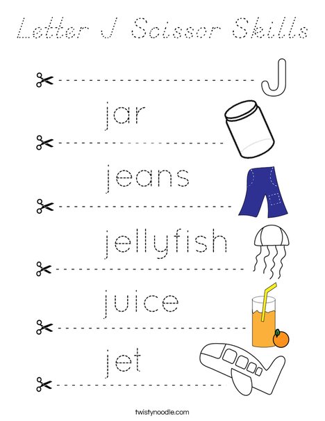 Letter J Scissor Skills Coloring Page