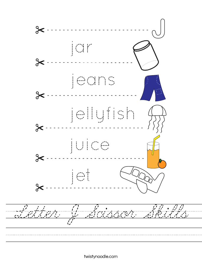 Letter J Scissor Skills Worksheet