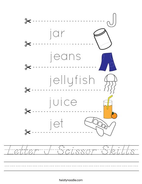 Letter J Scissor Skills Worksheet